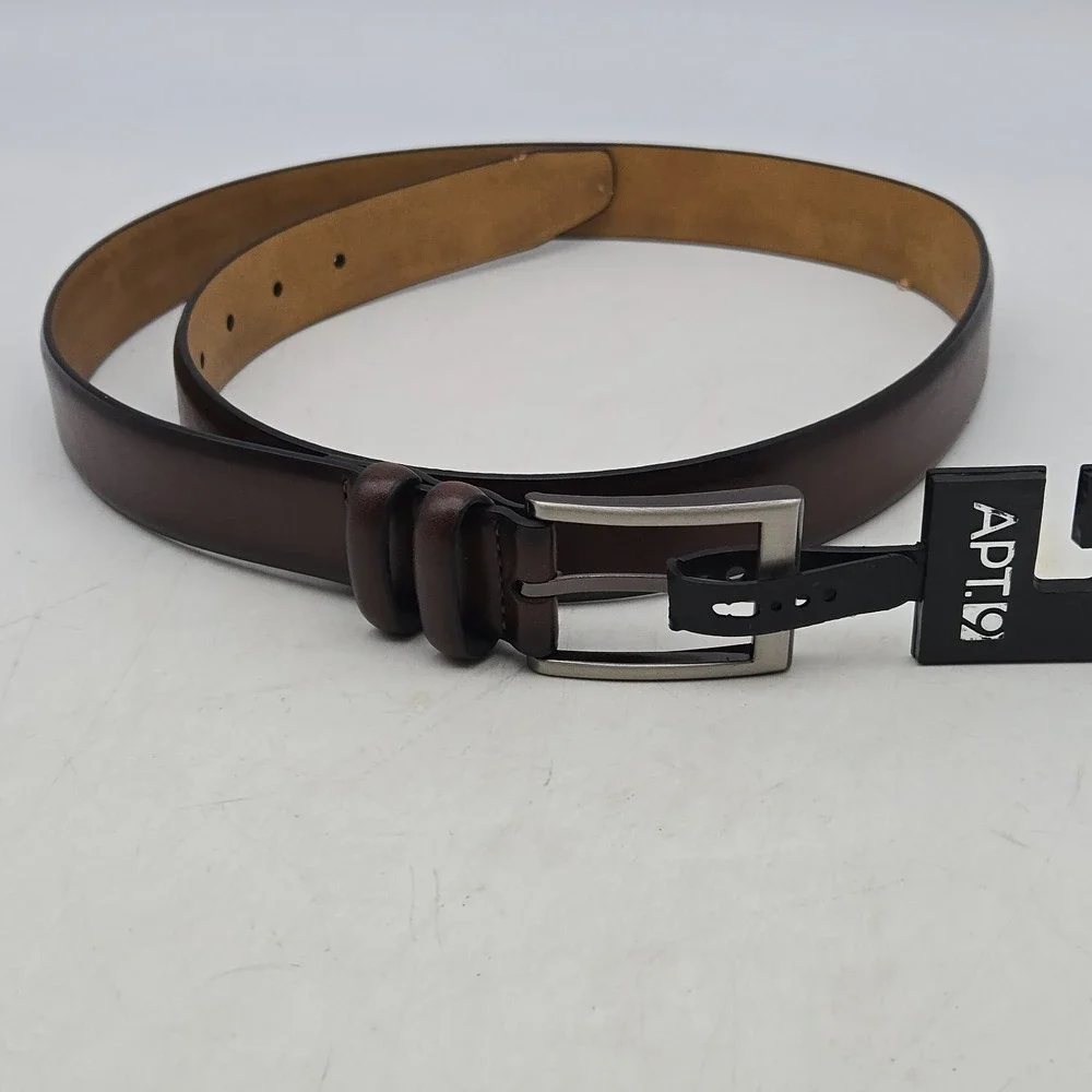 Apt. 9 Belt Brown Leather Mens 34-36 Gunmetal Buckle New
